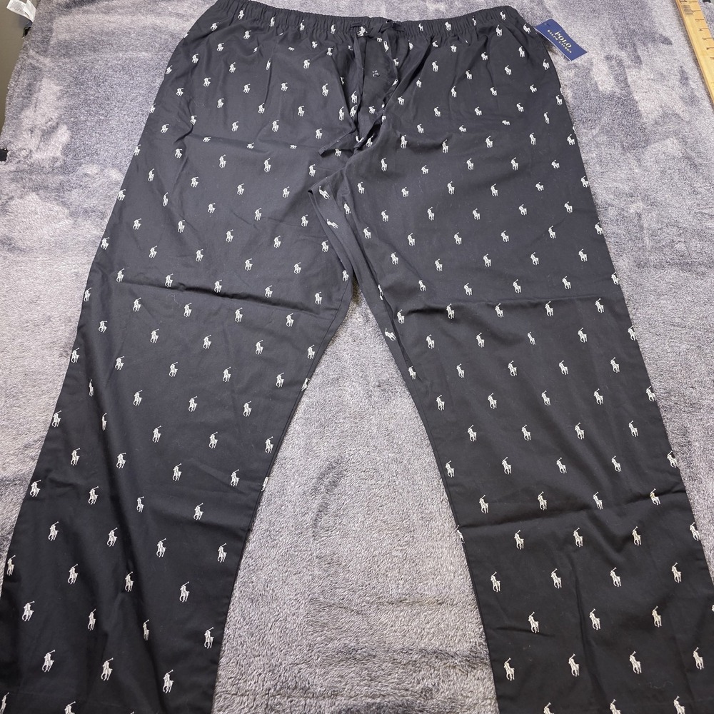 Polo Ralph Lauren Pajama Pants Mens 4XL All Over Print Pony Logo Signature Black